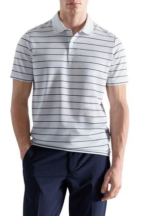 Mango Slim Fit Stripe CoolMax Piqu&eacute; Polo in White at Nordstrom, Size Xx-Large