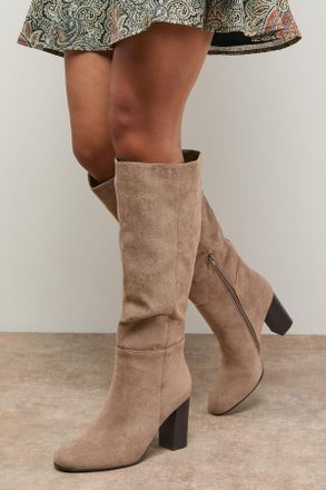Oasis Womens Tamsin Faux Suede Stacked High Block Heel Knee Boots - Beige - Size UK 7
