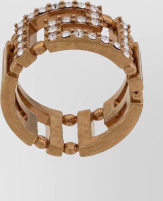 Versace brass and crystal geometric open band ring