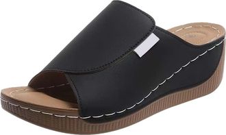 Generic Womens Casual One Foot Stirrup Slope Heel Roman Lightweight Thick Bottom Casual Open Toe Slippers Women Slippers Size 9 Open Toe (Black, 4.5)