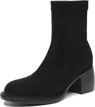 Generic Womens Sock Ankle Boots Round Toe Chunky Block Heels Stretch Fit Comfortable Slip Resistant Durable for Casual Daily Fall Winter Looks,Black,3.5 UK