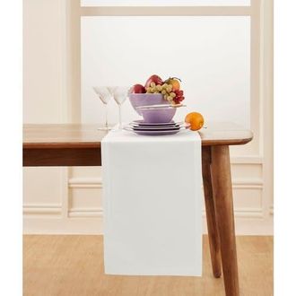 Solino Home Cotton Linen Plain Table Runner for Dining Table, Holiday and Everyday Table Decor - Dru in White at Nordstrom, Size Medium