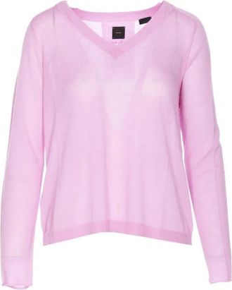 Pinko V-hals Gebreide Trui - Dames - V-hals truien - Roze - L - Katoen - Truien & Vesten