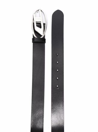 Diesel Black Belt With Oval D Logo Buckle Closure In Leather Man