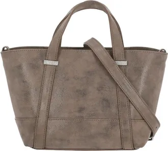 PESERICO Brown Suede Bag With Rhinestone Embellishments And Removable Strap