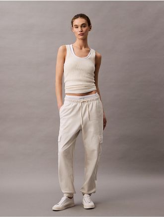 Calvin Klein Jeans Calvin Klein Womens Archive Logo Fleece Cargo Joggers - White - XS