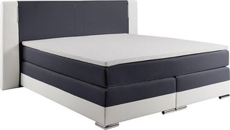 Vente-Unique Conjunto completo boxspring con cabecero con leds + somieres + colchones + sobrecolch&oacute;n - 180 x 200 cm - Piel sint&eacute;tica - Blanco y gris - ASTI II de D