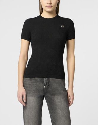 Philipp Plein Knitted T-Shirt Sexy Pure Fit Monogram Monogram Women in Black at Nordstrom, Size Medium