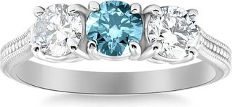 Pompeii3 1 1/2Ct Blue Diamond 3-Stone Accent Engagement Ring in Gold Lab Grown