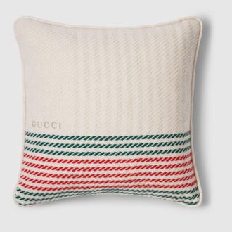 Gucci Cashmere Jacquard Cushion With Web, Beige