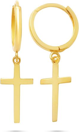 MAX + STONE 10k Yellow or White Gold Small Huggie Hoop Dangle Cross Earrings
