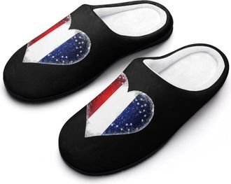 Generic Glitter France Flag Funny Mens Cotton Slippers Soft Non-Slip Rubber Sole House Slipper Indoor Outdoor