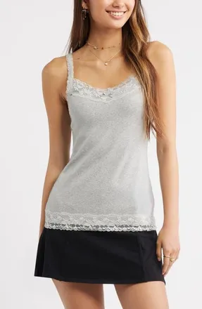 BP. Lace Trim Camisole in Grey Soft Heather at Nordstrom, Size Xx-Small