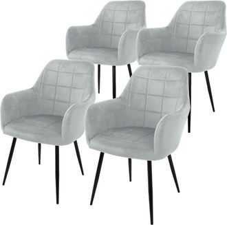 ECD Germany ECD Germany 4x Juego sillones de comedor - Gris - Asiento terciopelo - Patas de madera refuerzo de acero - Estilo vintage - Asientos modernos de