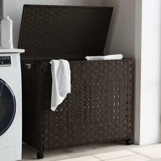 vidaXL Vidaxl - Cesto De Ropa Sucia Con Ruedas Rat&aacute;n Marr&oacute;n Oscuro 66x35x60 Cm
