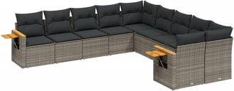 vidaXL Set De Sof&aacute;s De Jard&iacute;n 10 Pzas Con Cojines Rat&aacute;n Sint&eacute;tico Gris Vidaxl