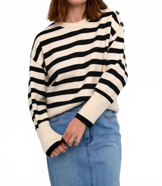 Kaffe Marie Round Neck Casual Fit Pullover Sweater In Ant White Black Stripe