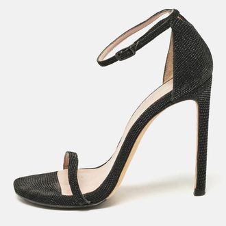 Stuart Weitzman Black Textured Suede Ankle Strap Open Toe Sandals