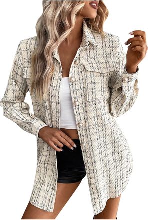 Generic Plaid Shacket Jacket for Women UK Sale Clearance Elegant Flannel Shirts Long Sleeve Button Down Blouse Fall Winter Clothes Outfits Ladies Y2k Warm Ret