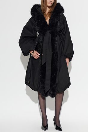 Rotate Insulated Coat With Faux Fur, Womens, Black