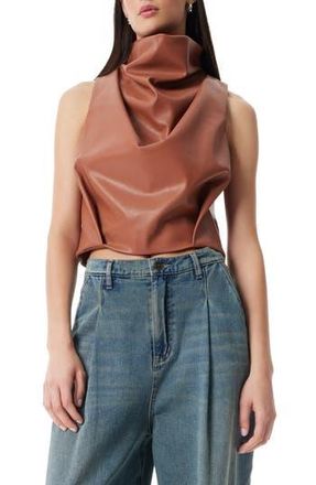 Robert Rodriguez Laine Mock Neck Faux Leather Top in Toasted Almond at Nordstrom Rack, Size Large
