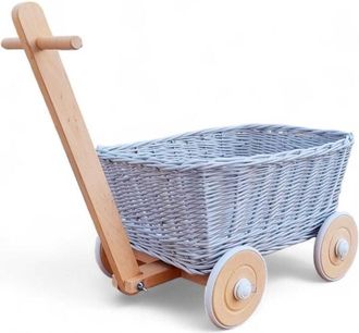 OEM Carrito De Mimbre Para Juguetes En Gris. Carrito Con Escalera Para Juguetes. Cesta De Mimbre Para Juguetes