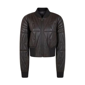 Moncler Geocamo Leren Jas - Dames - Leren en Su&egrave;de Jassen - Grijs - M - Wol - Jassen