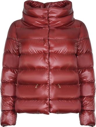 Herno Burgundy Padded Nylon Jacket With High Collar And Zip Closure