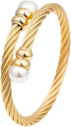 Eye Candy Los Angeles Sibelle Faux Pearl Twisted Cable Bracelet in Gold at Nordstrom Rack