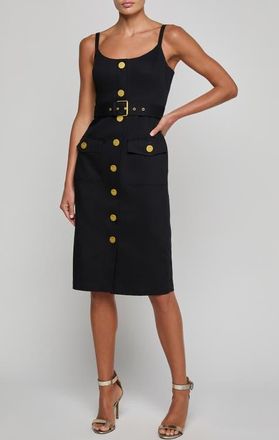 L'agence Ida Sleeveless Belted Stretch Cotton Dress in Black at Nordstrom, Size 10