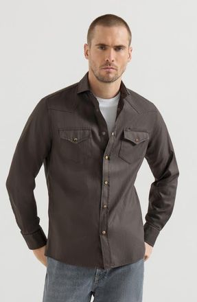 Brunello Cucinelli Garment-dyed chevron shirt in Brown at Nordstrom, Size Xxx-Large Eu