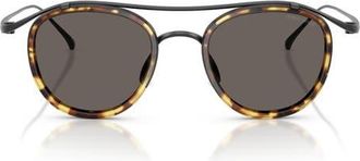 Armani 46mm Round Sunglasses in Matte Black /Dark Grey at Nordstrom