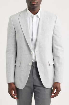 BOSS Hutson Slim Fit Grey M&eacute;lange Slub Linen & Cotton Blend Sport Coat in Open Grey at Nordstrom, Size 40