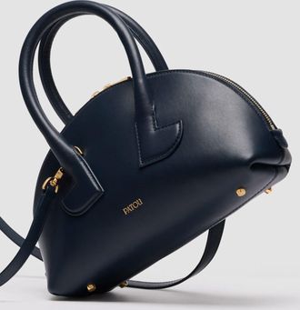 Patou Calf Leather Bowling Bag - Navy