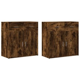 Berkfield Home Sideboards 2 pcs Smoked Oak 79x38x80 cm Engineered Wood in Brown | Size: 79 x 38 x 80 cm