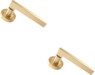 Loops 2x PAIR Straight Plinth Mounted Handle on Round Rose Concealed Fix Satin Brass
