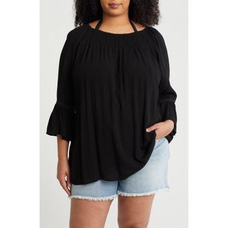 Boho Me Smocked Bell Sleeve Blouse in Black at Nordstrom Rack, Size 1X