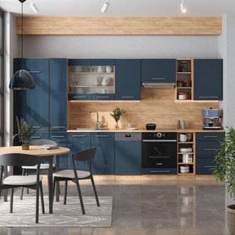 Vicco Mueble De Cocina Fame-line, Azul Oscuro Alto Brillo/roble Dorado, 355 Cm Sin Encimera