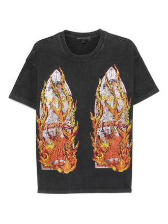 Who Decides War by Ev Bravado rhinestone flame T-shirt - Black