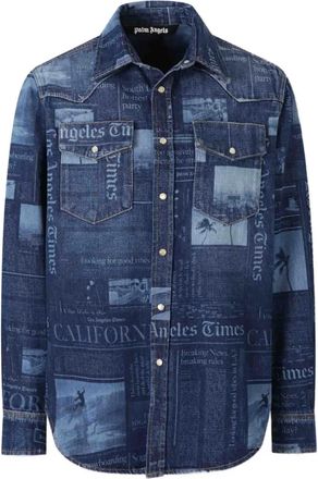 Palm Angels Camicia denim con stampa - Blu