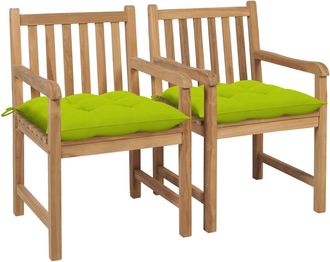 vidaXL Sillas De Jard&iacute;n 2 Uds Madera De Teca Y Cojines Verde Brillante Vidaxl