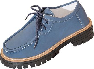 Generic Blue Womens Mid-Heel Loafers with Lace-Up Frosted Round Toe and Thick Heel Feature Perfect for Fashion Forward Appearances and Outdoor Adventures