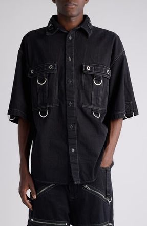 Balenciaga D-Ring Cotton Denim Utility Shirt in Lightweight Black at Nordstrom, Size Medium