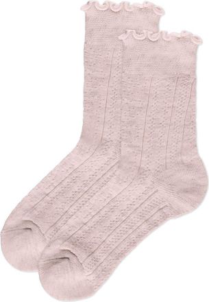 MeMoi Heart Ruffle Cuff Cotton Blend Pointelle Crew Socks in Pink Heather at Nordstrom, Size 9