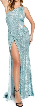 Nicole Bakti High Slit Sequined Prom Gown In Blue