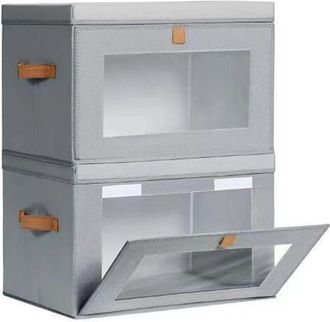 Elle Caja De Almacenamiento De Ropa Gris De 42 X 30 X 28 Cm, 2 Armarios Grandes Con Tapa, Asa Y Ventana, Caja Decorativa Plegable