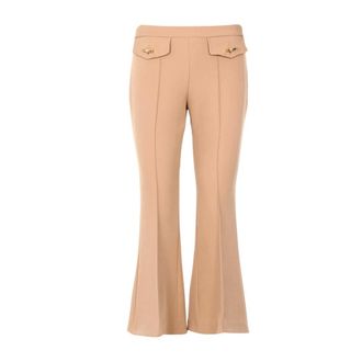 Simona Corsellini Broeken, Dames, Beige, M, Katoen, Wide Broeken