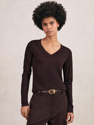 Reiss Plum Jersey V-neck Top, XS