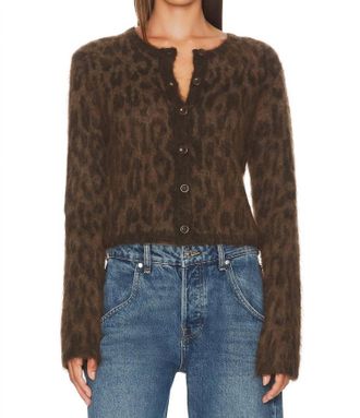 Astr Fuzzy Crewneck Cardigan In Cheetah
