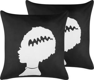 Beliani Conjunto De 2 Cojines De Terciopelo Negro Blanco 45 X 45 Cm Frankenstein Mandevilla